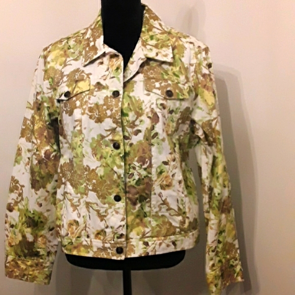 Green/Yellow w/ Gold  Glitter Floral Jean Jacket XL - Picture 4 of 9